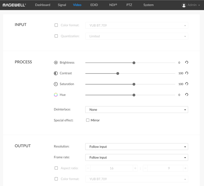 Magewell Pro Convert NDI web interface