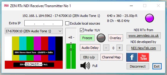 ZEN RTx NDI receiver-transmitter utility GUI