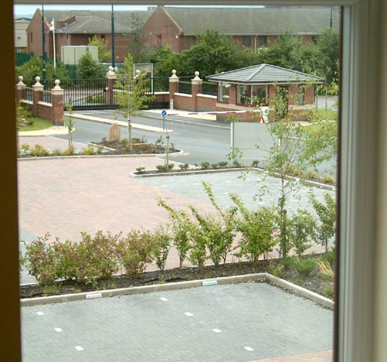 Car Park & Security Lodge at Quays Reach, Salford (looking from our 1050 sqft 1st floor Office space)